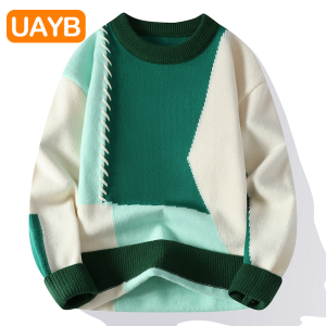 เสื้อสเวตเตอร์ถักหนาสำหรับผู้ชาย UAYB ฤดูใบไม้ร่วง/ฤดูหนาว เสื้อชั้นในถักแบบหลวมๆ อบอุ่น เส้นใยโพลีเอสเตอร์ เสื้อสเวตเตอร์ถักแบบลำลอง