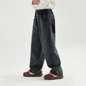 Fashionable Loose Straight Leg Jeans for Girls Mid-Tall Children Spring Autumn New Style Childrens Clothing Cotton Polyester Blend