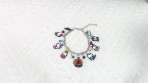 Sanrio | Cute Hello Kitty Halloween Bracelet Zinc Alloy with Enamel Pumpkin Witch & Crystal Beads Adjustable Wristband