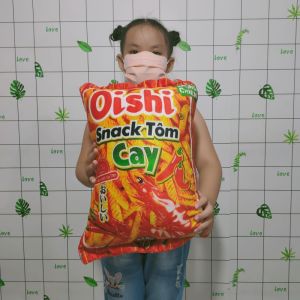 GỐI NẰM NGỦ 100% GÒN IN 3D HÌNH BÁNH SNACK TÔM VẢI NHUNG MỊN GỐI NẰM NGỦ DỄ THƯƠNG CHO BÉ