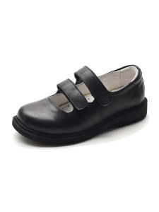koraro no hana | Black Princess Girls Shoes with Double Magic Straps Leather Soft Sole Casual Dress Shoes