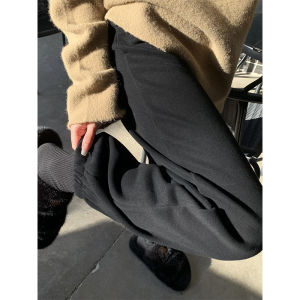 กางเกงกีฬาเอวสูง กางเกงขายาวทรงหลวม ผูกเชือก สีเทา สำหรับผู้หญิง กางเกงขายาวลำลอง ทรงหลวม ทรงหลวม ทรงหลวม