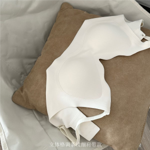 นุ่ม รองรับขนาดเล็ก อก  ผู้หญิง Jelly Strip Seamless Bra ไม่มีแหวนเหล็ก Non-vacuum ปักกำมะหยี่ ชุดชั้นในสําหรับ ฤดูใบไม้ร่วง ฤดูหนาว