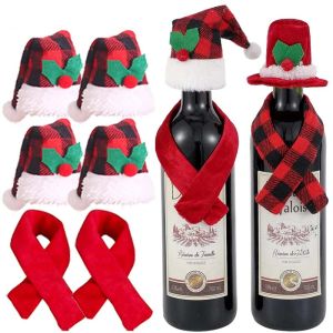 Christmas Scarf and Hat Two-Piece Set Red Wine Bottle Bag Cover Hat Banquet Dinner Table Festive Creative Decoration