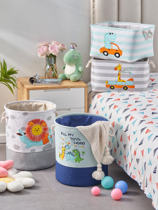 Large Capacity Plush Toy Storage Box Childrens Plaything Organizer Thickened Fabric Cartoon Style Storage Basket for Kids Room