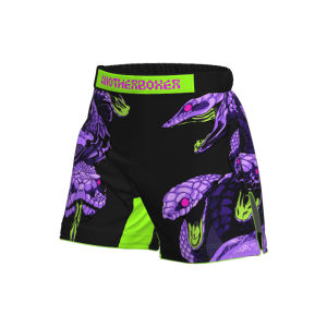 Men MMA Fight Shorts Purple Snake Print Grappling Shorts High Side Slits Shorts for BJJ Boxing Muay Thai Sparring Martial Arts