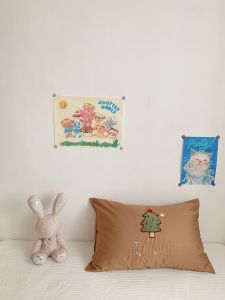 Cartoon 3D Embroidery Pure Cotton Satin Pillowcase Envelope Style Full Cotton Pillow Cover Core Case Pillow Towel Single Use