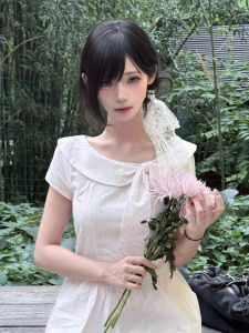 Y6Y | Pink Polka Dot Sash Long Dress Womens Summer 2025 New French Style College Wind Waist Inward Short Sleeve A-Line Dress