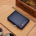 VANNANBA Wallet for Men Leather Genuine  Card Holder with Zipp Coin Pocket Black Blue. 