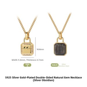 Double-sided S925 Silver Plated Gold Necklace with Zircon and White Mother-of-Pearl