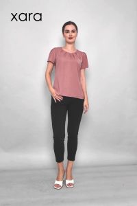 XARA Ella Pleated Neckline Short Sleeve Blouse