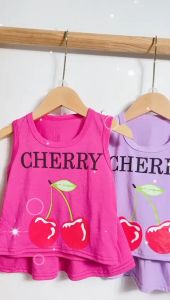 [HOT] Shirt SET WITH CHERRY PRINTED SKIRT IN SUPER CUTE SOFT COOL COTTON FOR BABY 8-18KG. Real VIDEO