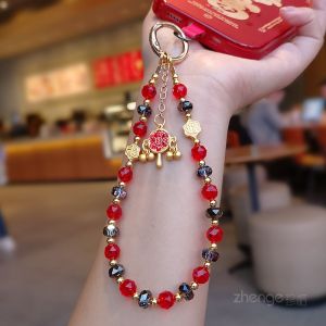 จี้มือถือแบบมีโซ่ จี้มือถือแบบมีโซ่ทำมือ จี้มือถือแบบมีโซ่สีแดง จี้มือถือแบบมีโซ่คริสตัล จี้มือถือแบบมีโซ่สไตล์ชาติพันธุ์ย้อนยุค จี้มือถือแบบมีโซ่ระดับไฮเอนด์