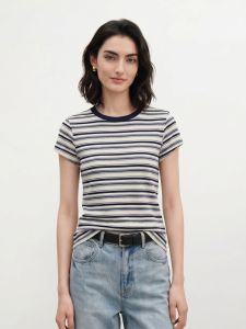 Basic House | Cotton Stripe Womens Short Sleeve T-Shirt