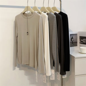 Áo Thun Dài Tay Cổ Tròn Thường Ngày Mùa Thu Màu Trơn Phong Cách Hàn Quốc Bằng Vải Cotton Thường Xuyên Mặc