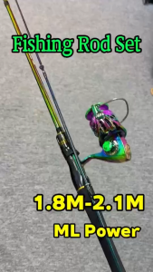 Fishing Rod Colorful Electroplated ML 1.8M/2.1M Spinning Rod Metal Reel 5.2:1 Sea Fishing Rod