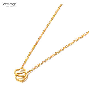 JeeMango Titanium Stainless Steel Double Heart Choker Necklaces Jewelry Fashion Chain Pendant Necklace For Women Girls JN21143