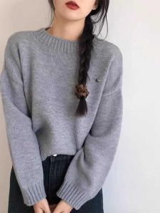 Short Knit Sweater for Petite Women 2026 Autumn and Winter New Warm Thickened Loose Matching Round Neck Top