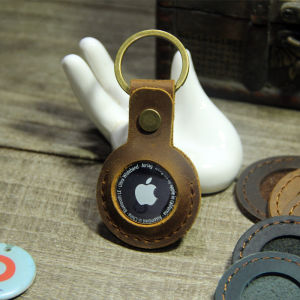 Handmade Crazy Horse Leather Airtag Protective Case: Genuine Leather Apple Tracker Keychain Anti-Lost Locator Leather Case