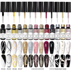 Bộ Sơn Móng Tay Dạng Gel Nhũ Phản Quang Vàng Bạc Dùng Để Thiết Kế Móng Tay Kiểu Pháp Tự Làm 7/9/10/13 Chiếc Vẽ Tranh Graffiti Bán Vĩnh Cửu Tạo Sọc