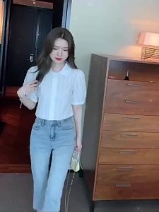 Puff Sleeves Striped Top Short-sleeved Blouses