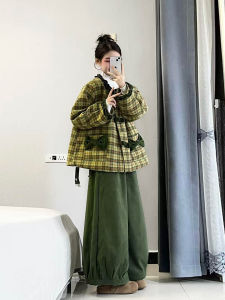 XUECAIQI | Versatile Laid-back Style Two-piece Set Grid Jacket and Trousers