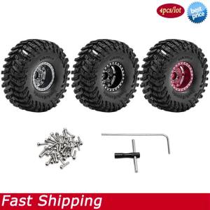 1.0 Aluminium RC Cralwer Beadlock Wheel and Tires for 1/18 Traxxas TRX4M SCX24 Ascent-18 1/24 Axial AX24 FCX24 Upgrade Parts