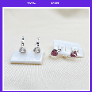 FLORA 0688B - Bông tai bạc ta hình trái tim màu trắng hồng dành cho bé gái