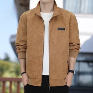 ROMON | Lormen Mens Corduroy Jacket Loose Casual Stand Collar Workwear Windproof Spring Autumn Fashionable Thickened Polyester Fiber