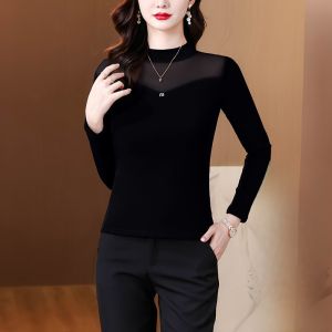 MAIMEI | เสื้อเชิ้ตผู้หญิงทรงเข้ารูปสไตล์ไฮเอนด์ ผ้าตาข่ายบุขนแกะ ฤดูใบไม้ร่วง/ฤดูหนาว 2025 ใหม่ เสื้อผ้าทำงานสำหรับคุณแม่