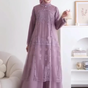 NEW Aruna Dress Gamis Tille Puring Mix Brukat Mewah Elegan Aplikasi Payet Baju Pesta Kondangan Wanita