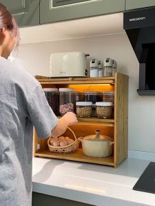 LACCOHUG Bamboo Kitchen Cabinet Kabinet Dapur 4/3/2Layers Seasoning Storage Cabinet 50/40CM Almari Storage Rack 储物柜