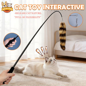 Fox Tail Cat Teaser Toy With Bell Cat Teaser Wand Plush Tail Extendable Fluffy Interactive Pet Toy