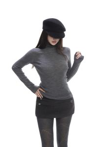 High Collar Slim Fit Long Sleeve Womens Base Shirt Casual Style Korean Version Overhead T-Shirt for Autumn Season