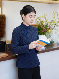 Áo Khoác Cotton Dày Cài Nút Truyền Thống Trung Quốc Áo Dài Phong Cách Nữ Mùa Đông Mới Của Junya Áo Dài Cổ Đứng in Họa Tiết Dài Tay