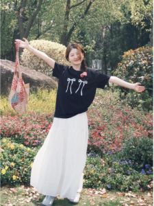 Korean Style Black Butterfly Knot Short Sleeve Top Womens Casual Youthful Summer Tee Chic Commute Fashion Straight Cut