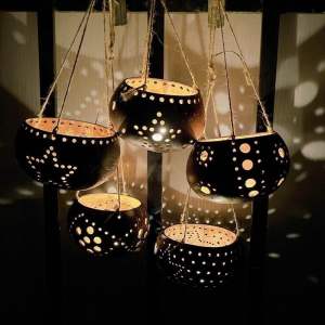 Lồng Đèn Trung Thu khắc Hoa Văn Trang Trí/ Bằng Gáo Dừa/Trang trí sân vườn/Quán Ăn/Quán Café ( kèm dây cây cầm và nến sáp)