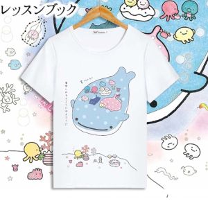 นายปลาปลาวาฬสีฟ้าชุดครอบครัวเด็กแขนสั้นลายการ์ตูนน่ารัก jinbesan เสื้อยืดนักเรียนชายหญิงเสื้อตัวบน