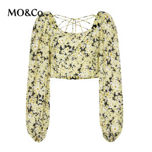 MO&Co. | Áo Blouse Lụa Cotton In Hoa Có Dáng Trễ Vai Và Tay Bồng Cho Mùa Xuân/Hè