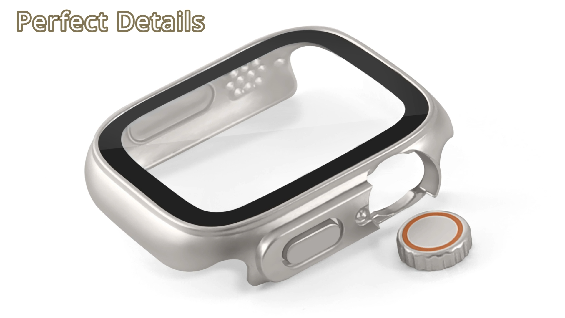 Ultra Style Tempered Glass PC Case for Apple Watch Series 11/10/9/8/7/6/SE 46mm 45mm 44mm 42mm 41mm 38mm - Hard Cover with Film - Silver with Orange Accents