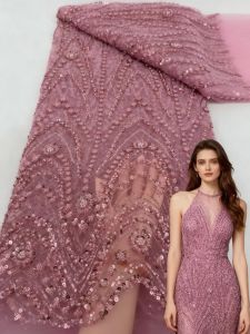 Vải Lưới Sequin Châu Phi 5 Thước Chất Lượng Cao Ren Pháp Nigeria Dành Cho Váy Cưới Sang Trọng May Trang Phục Dự Tiệc