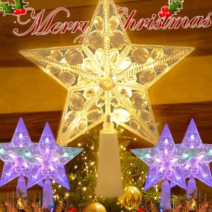 ดาวชั้นนำบนต้นไม้ใหม่คริสต์มาส2025ดวงพร้อมไฟ LED ดาวห้าแฉกตกแต่งต้นคริสมาสต์อุปกรณ์ประกอบฉากไฟตกแต่ง