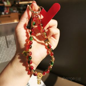Short Phone Strap Bracelet Robust Wealth Attracting Glass Bead Wrist Pendant Digital Accessories for Women