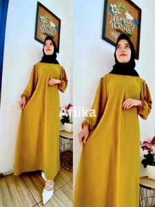 Gamis Simple Elegan Fathia Long Dress Gamis Cantik Wanita Muslim Gamis Crinkle Airflow Premium Adem Jatuh