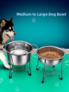 Stainless Steel Dog Bowl with Stand Deep And Shallow Pet Food And Water Bowl for Large And Medium Dogs Neck Protection
