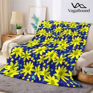 Yellow Daisy Blue Dot Flannel Blanket Warm Soft All-Season Decorative Couch Blanket for Halloween Christmas Gifts