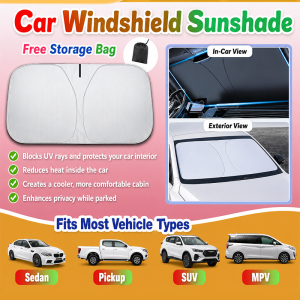 NO MORE HOT CAR Car Windshield Sunshade Front Windscreen Sun Shade Cover Foldable UV Protection Heat Insulation Reflective Sun Block 145x80cm with Storage Bag Optional Side Window Sun Shade Set Car Window Visor Pelindung Matahari Kereta 汽车遮阳挡