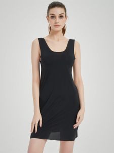 Ice Silk plus Size Camisole Dress Womens Mid-Length Thin Base Dress Sling Basic Slip Dress Nightdress Export Order