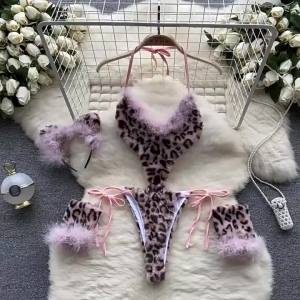 Đồ Lót Liền Thân Chất Liệu Nhung In Họa Tiết Báo Dành Cho Nữ Kiểu Halter Ôm Sát Thoải Mái Phong Cách Cổ Điển Gợi Cảm Thời Trang.