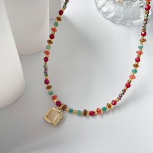 Handmade Crystal Natural Stone Beaded Necklace Vintage Clavicle Chain Small Audience Style High-End Feeling Fashion Jewelry